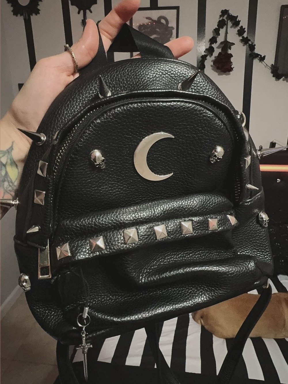 DIY Black Crescent Moon Studded Mini Backpack - [Brand]